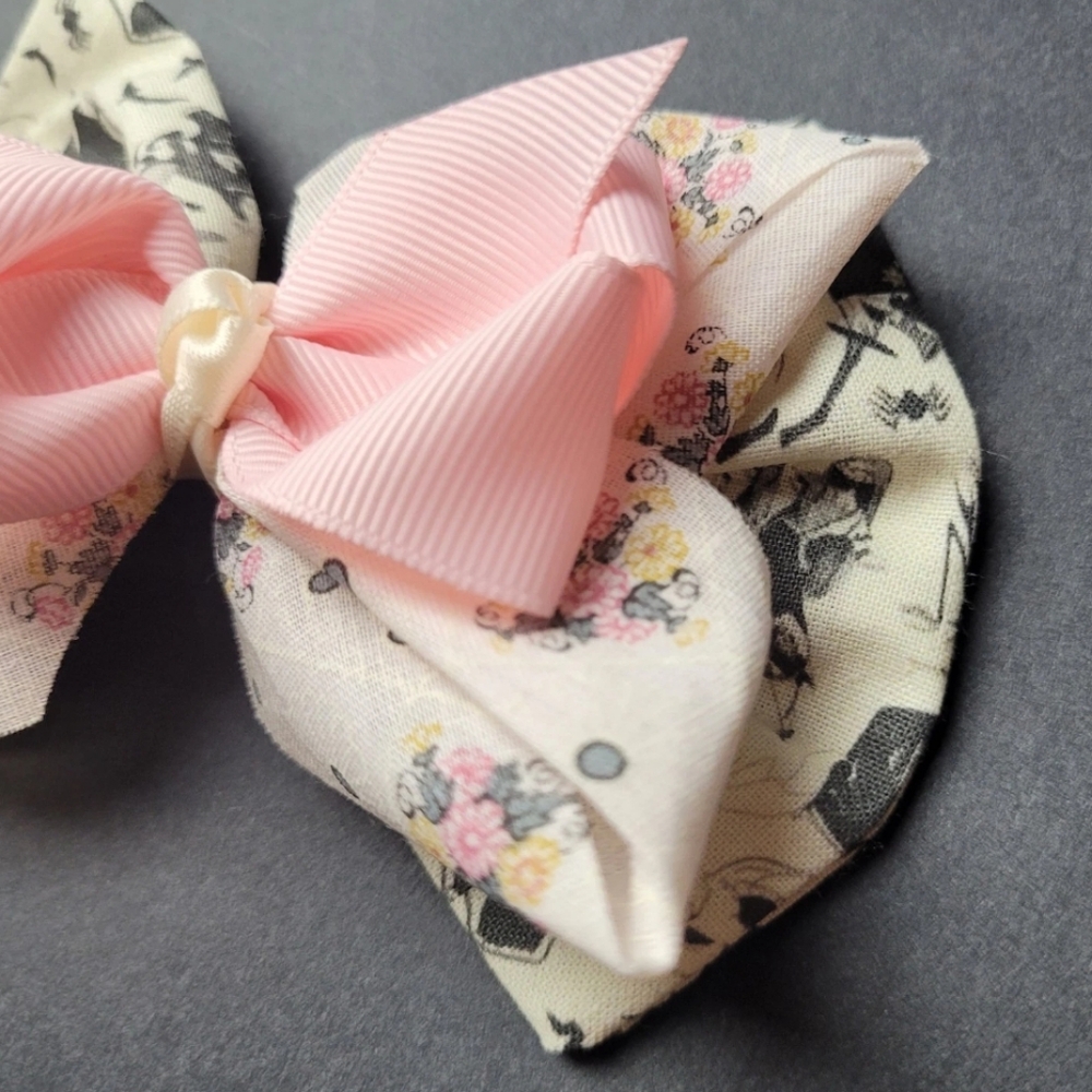 Hair Bow 5" Nightmare Before Christmas Pink Whimsigoth Ribbon Fabric Clip Floral - Picture 8 of 12